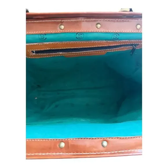 Vintage Brown Leather Satchel Tote Business Bag with Detachable Shoulder Strap - Picture 11 of 16